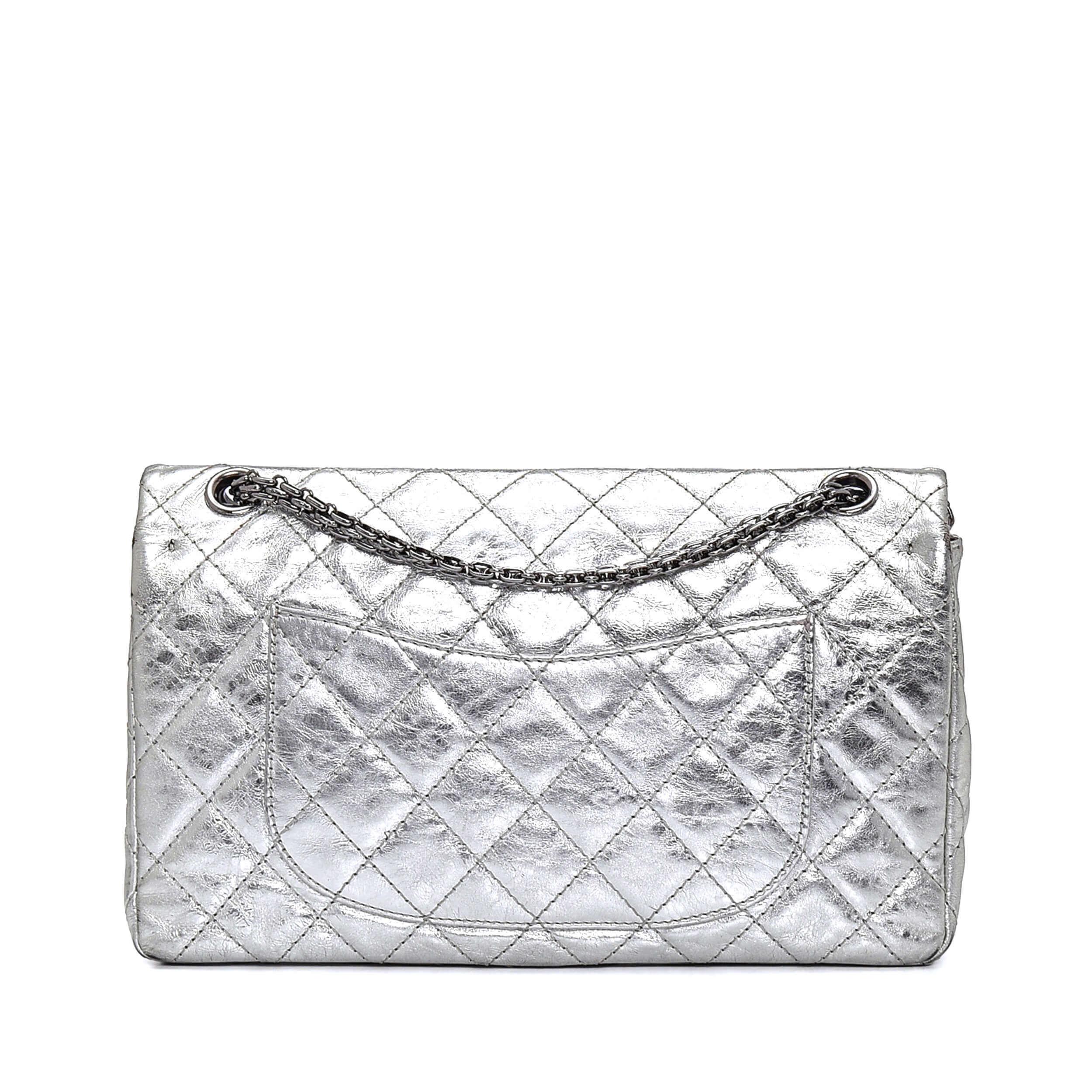 Chanel - Metallic Silver Quilted Lambskin Leather 2.55 Double Flap Bag 